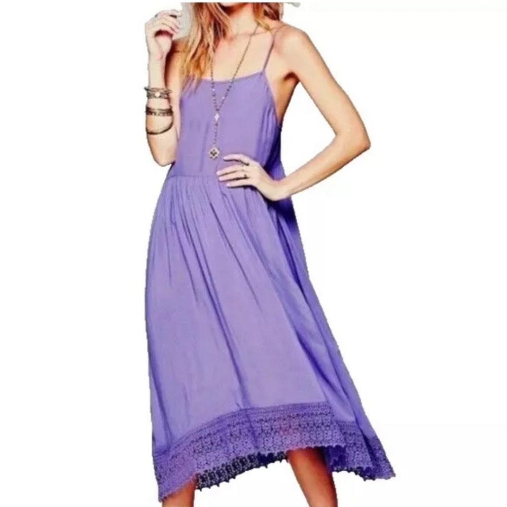 Intimately By Free People Easy Breezy Crochet Slip Dress SZ L Lilac